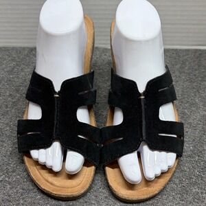 Earth Origins Lyndon Luna Black Suede Slide Sandals Womens 10 Comfort Flats
